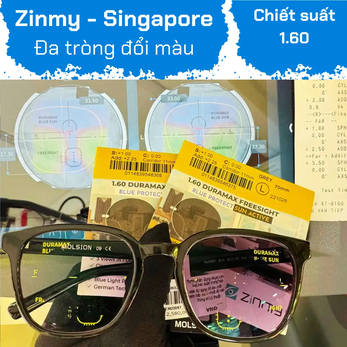 Đa Tròng Đổi Màu Freeform Tầm Nhìn Rộng Zinmy 1.60