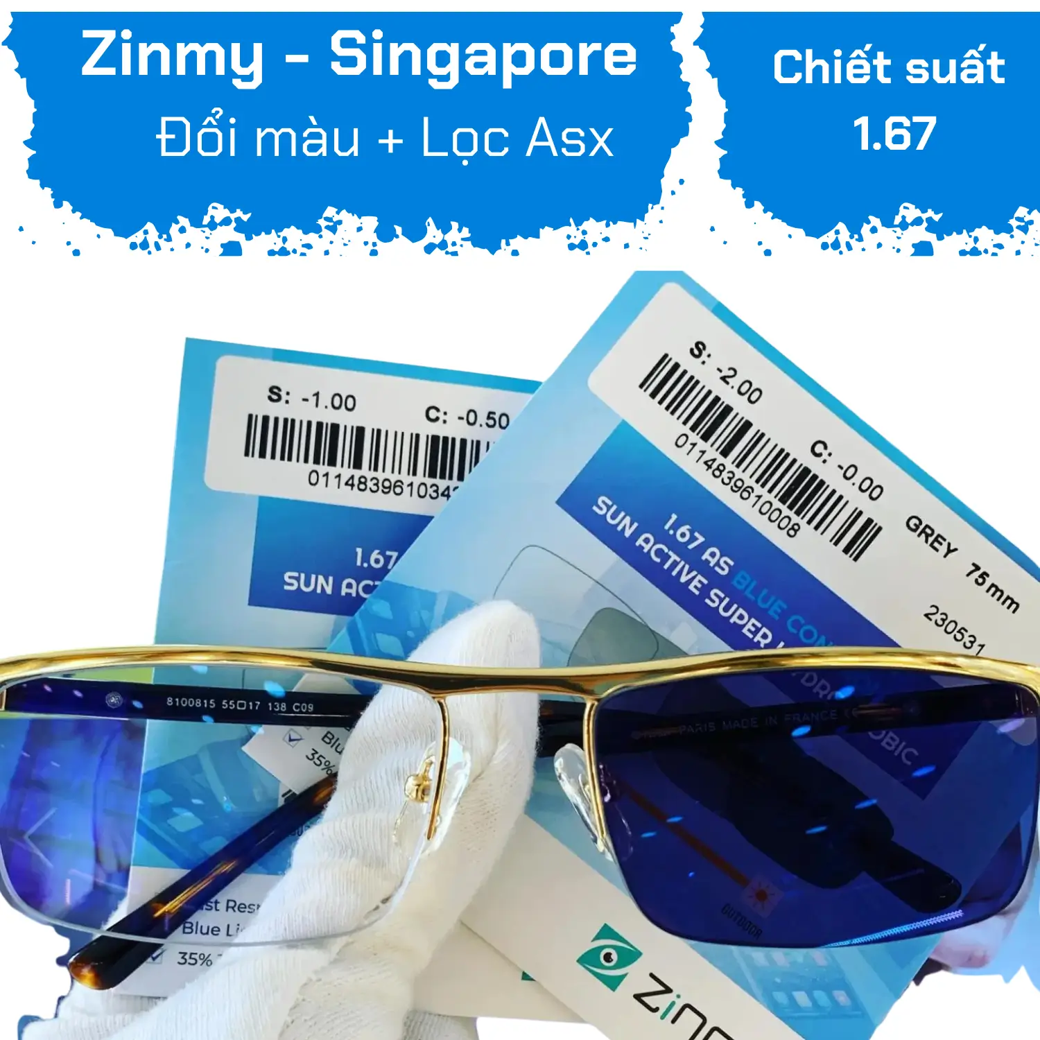 Tròng Đổi Màu Khói Chống Asx Zinmy 1.67