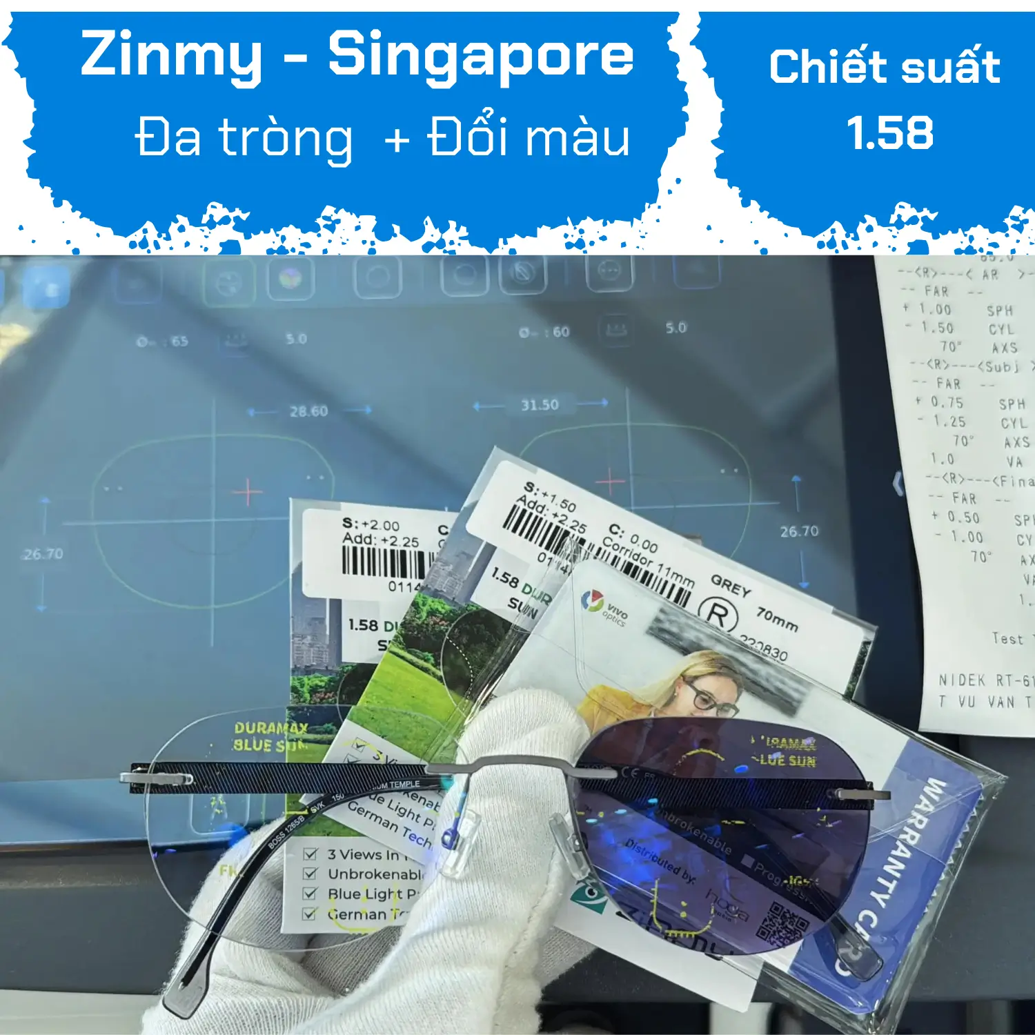 Đa Tròng Đổi Màu Freeform Tầm Nhìn Rộng Zinmy 1.58 Chống Bể